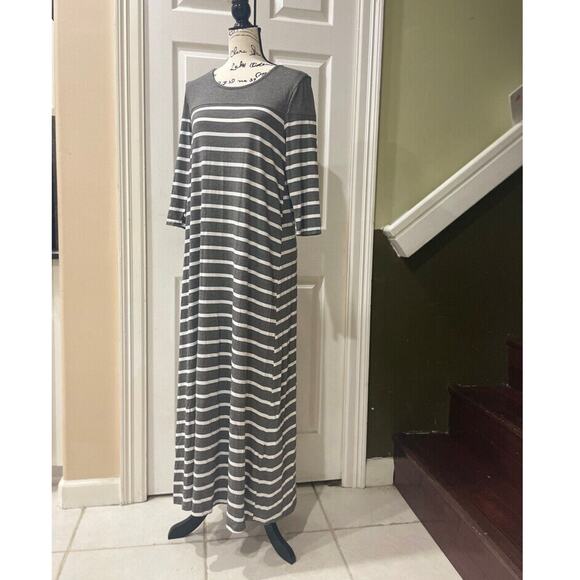 Exist Maxi Dress 3/4 Sleeve Stripe Ribbed Sz Medium Cotton Versatile Aesthetic - Picture 9 of 16